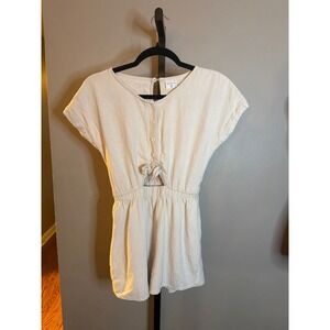 Abercrombie Kids Linen Blend Romper Beige Button Tie Front Cutout Size 11/12